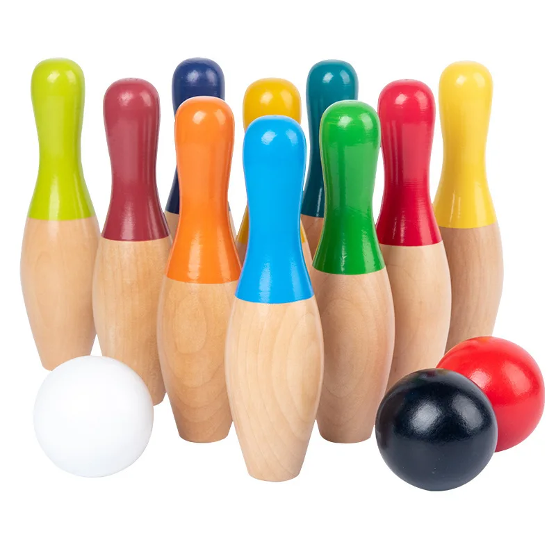 wood bowling ball set Fun for Kids and Adults Party Office Parent-Child Sports Toys Lawn and indoor bowling game outdoor