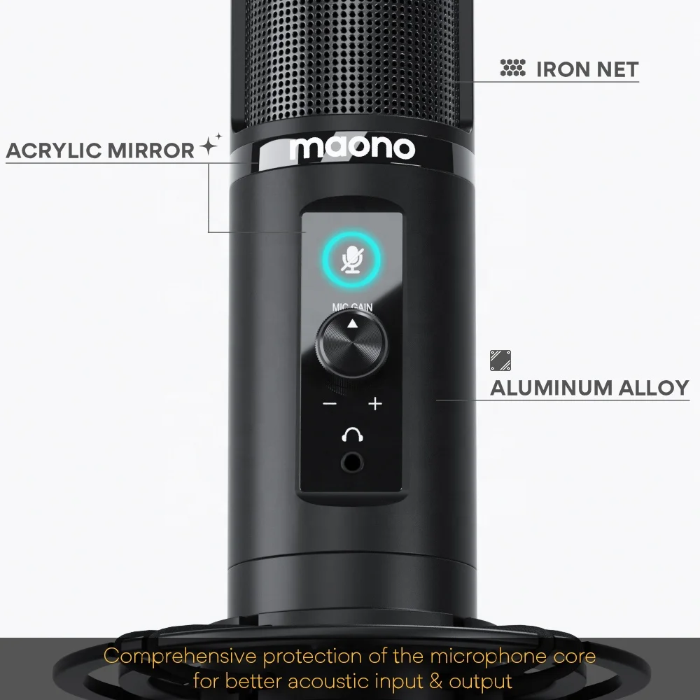 
MAONO USB Microphone Zero Latency Monitoring 192KHZ/24BIT Professional Cardioid Condenser Mic with Touch Mute Button 