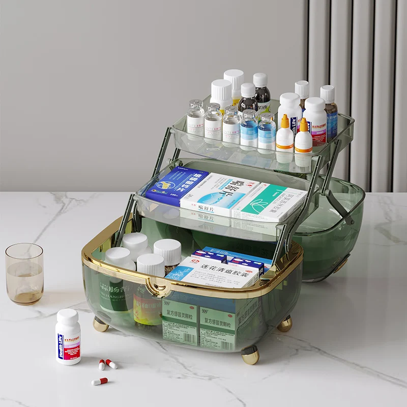 Dustproof Home Storage Bin Multi Layer First Aid Medicine Thermometer Febrifuge Medicine Storage Box
