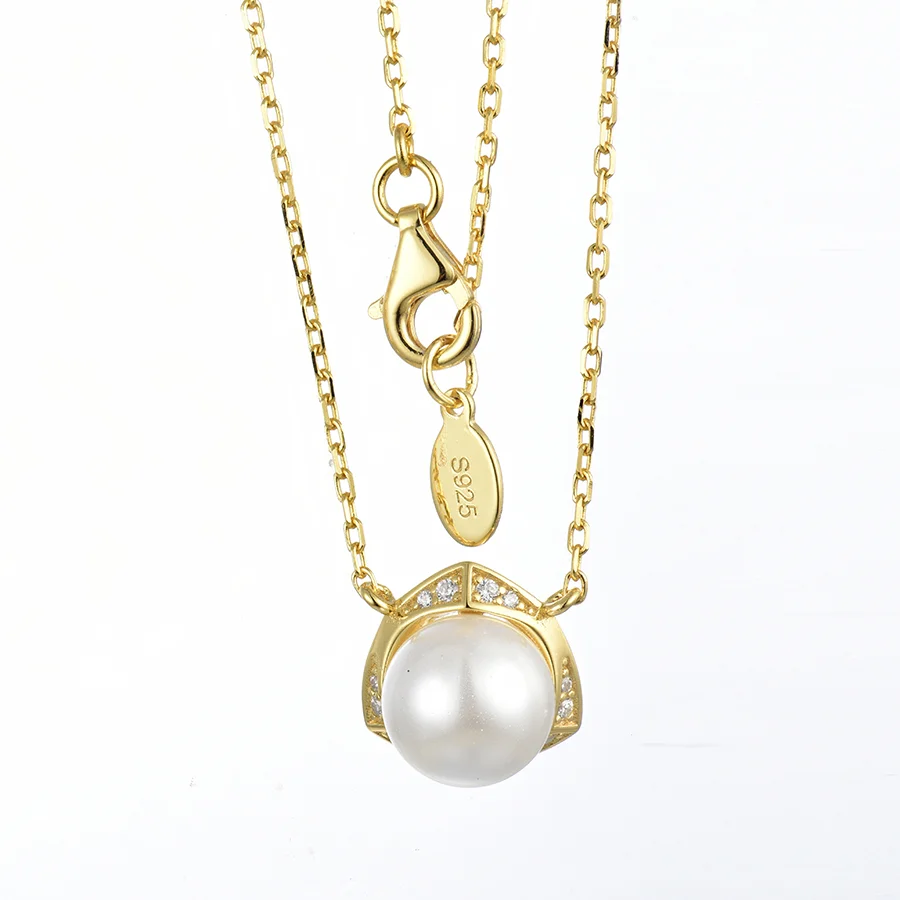 Carline Fine Jewelry 925 Sterling Silver Freshwater Shell Pearl Necklace Zircon Gems Flat Back Oval Pearl Necklace Jewelry