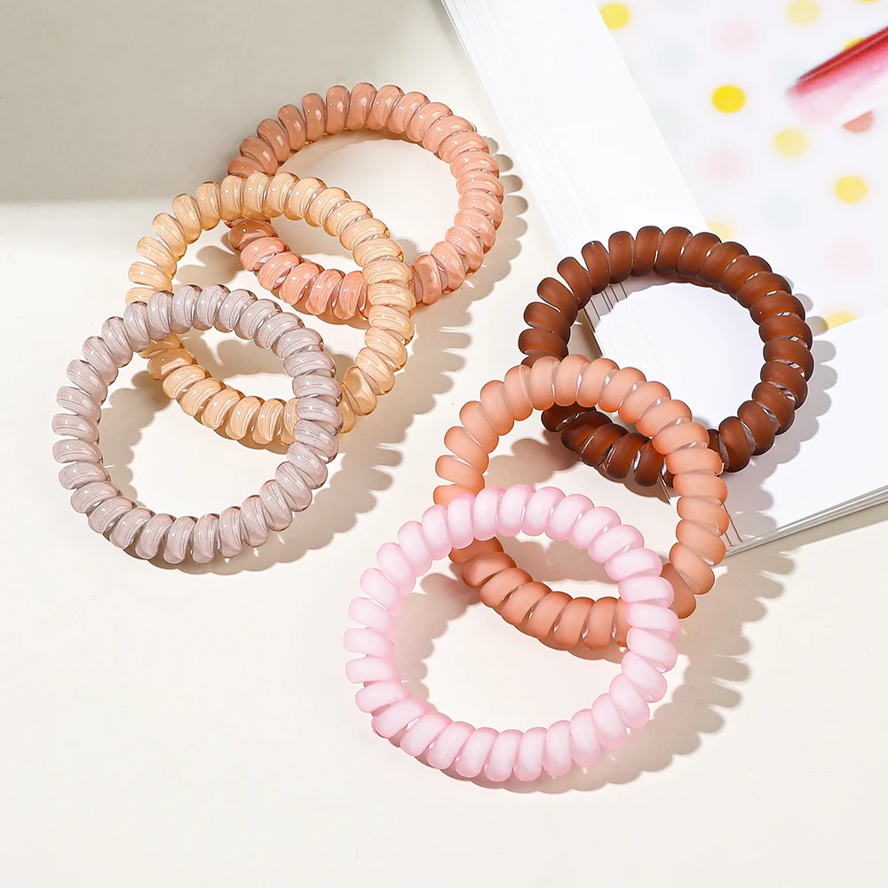 Multicolor Medium Coil Elastics Spring Rubber No Crease Hair Coils Telephone Cord Plastic Hair Ties For Women And Girls
