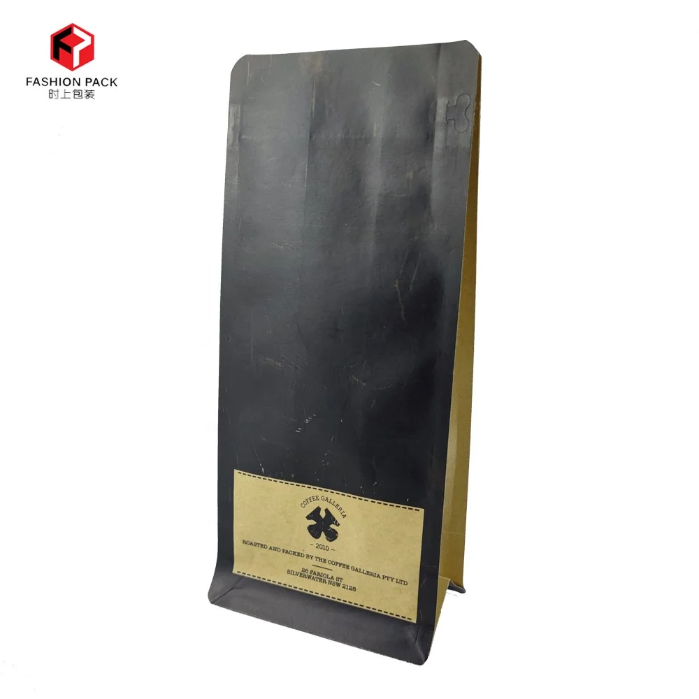 Custom Printed 12oz Matte Black Zip Lock Bag Flat Bottom Kraft Paper Coffee Packaging