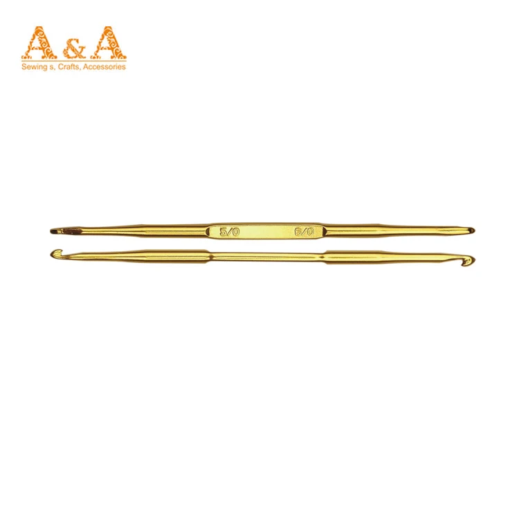 Two size gold color double head aluminum crochet needles