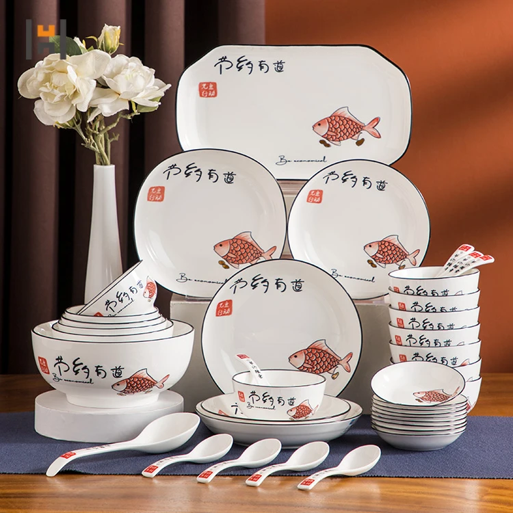 16 PCS Chinese Tableware Ceramic Set Bowl And Dish Set Porcelain Dinner Set