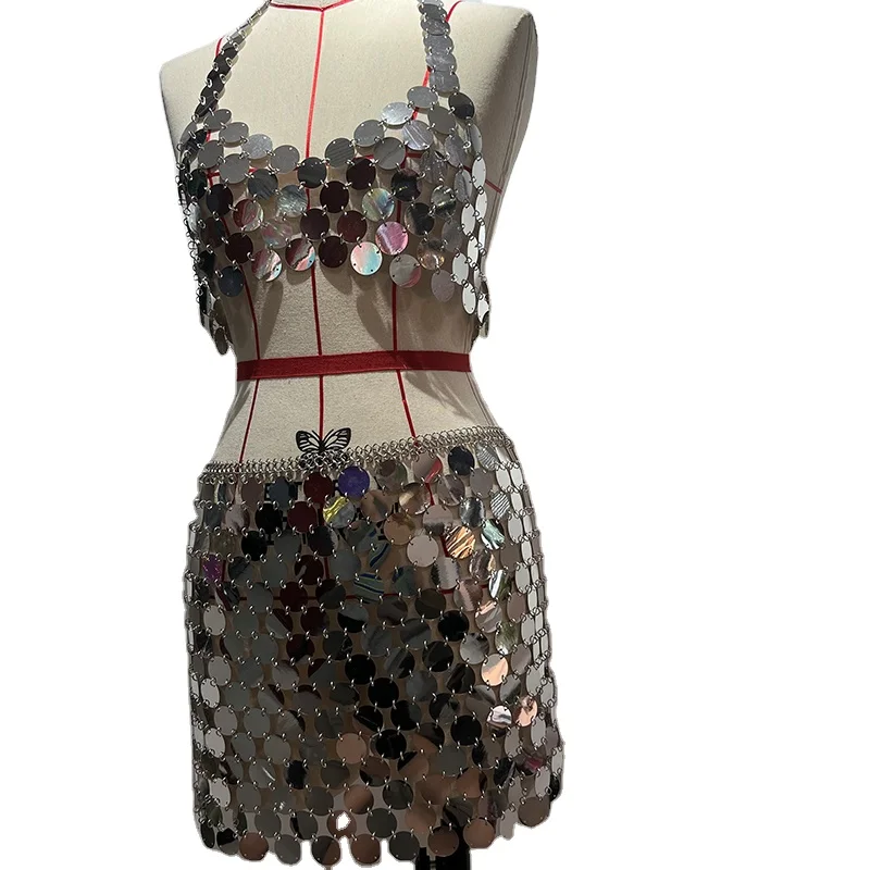 Hot-Selling Skirt With Hips High Waist Half Body Big Hem White Metal Irregular Street Hipster Skirt