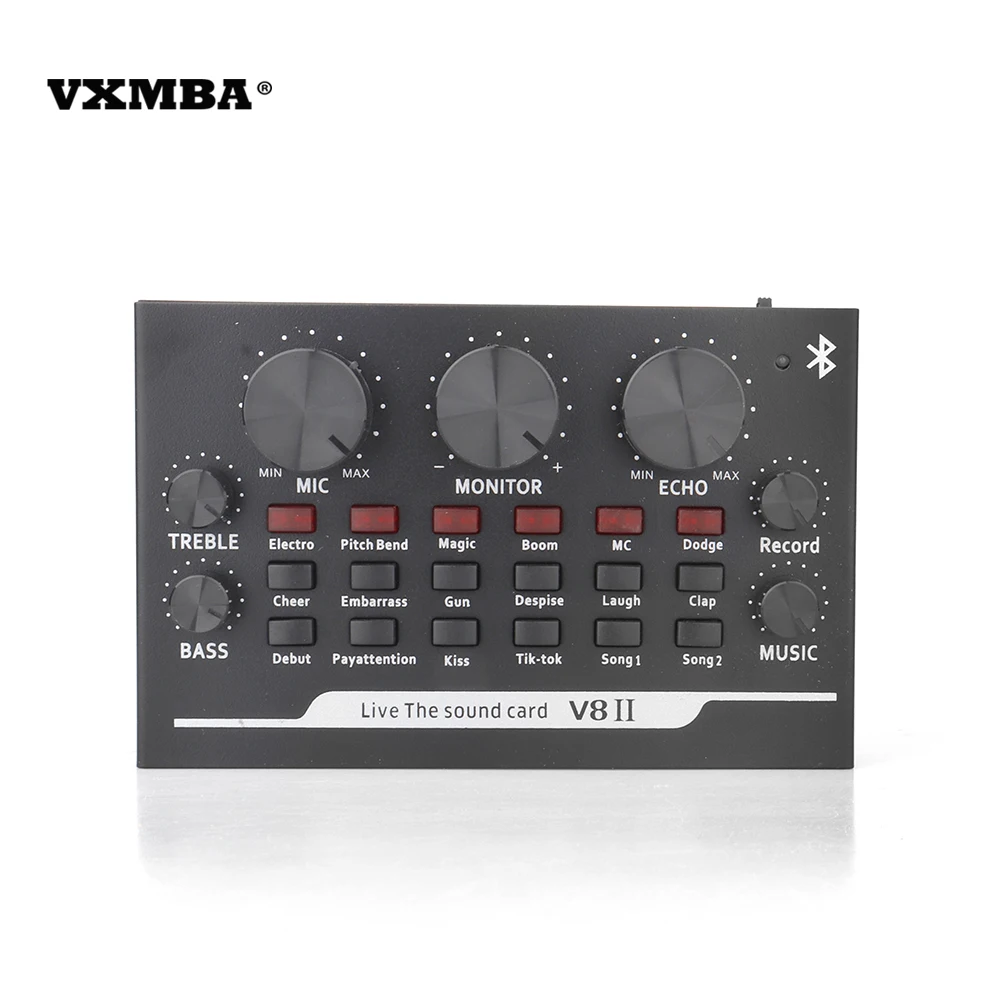 Новый продукт Высококачественная профессиональная звуковая карта V8 II с Bluetooth для студийной записи микрофона караоке ПК мобильного телефона