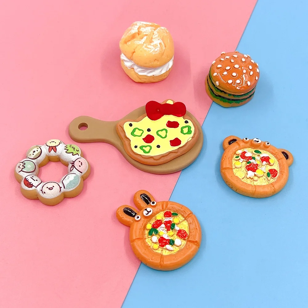 New Arrivals Simulated Pizza Hamburger Miniature Food Toys Flat Back Charms Resin Cabochon For Doll House Decoration