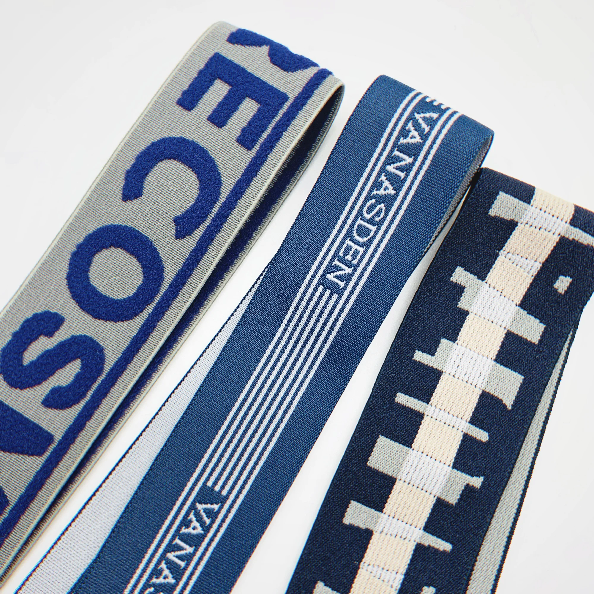 Customized own logo pattern Polyester Woven Knitted Jacquard Soft Elastic Band For Underwear Boxer Shorts Waistband Belt