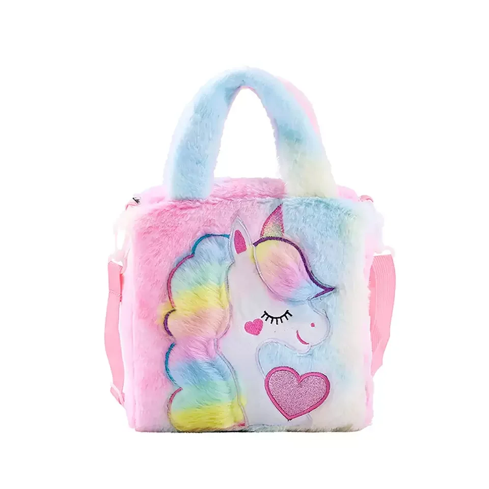 Girls Unicorn Bag Tote Shoulder Bag,colorful Animal Totes Children Plush Waist Purse Fashion Kids Cartoon Handbags Sling Fur