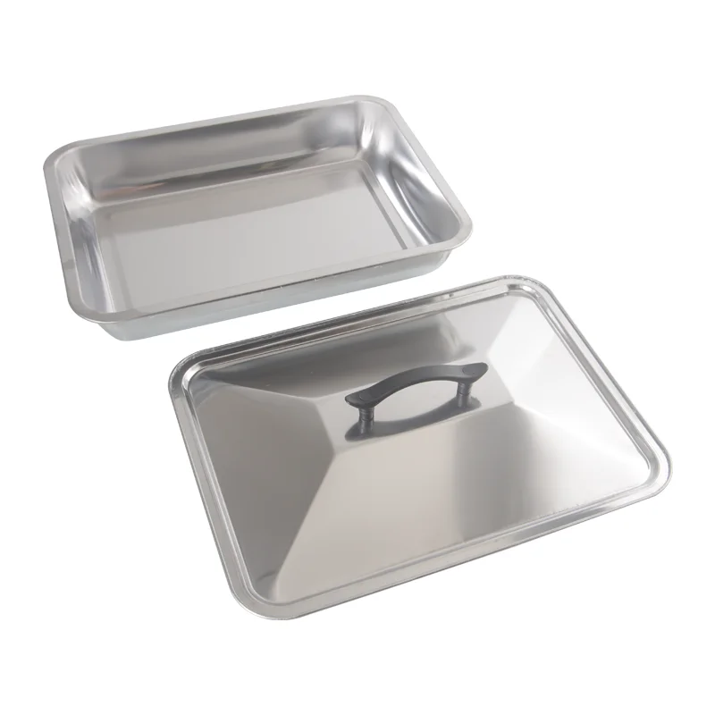 Custom Wholesale Multi Specification Cookware Food Serving Plates Kitchen Rectangular Stainless Steel Tray With Lid