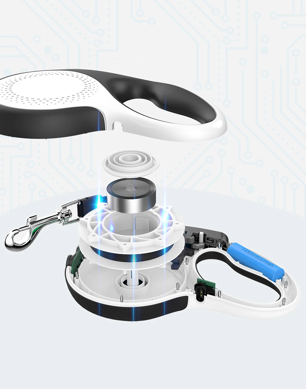 New Style Rechargeable Heavy Duty Reflective Nylon Webbing Anti-Slip Handle 16ft Retractable Dog Leash with Flashlight