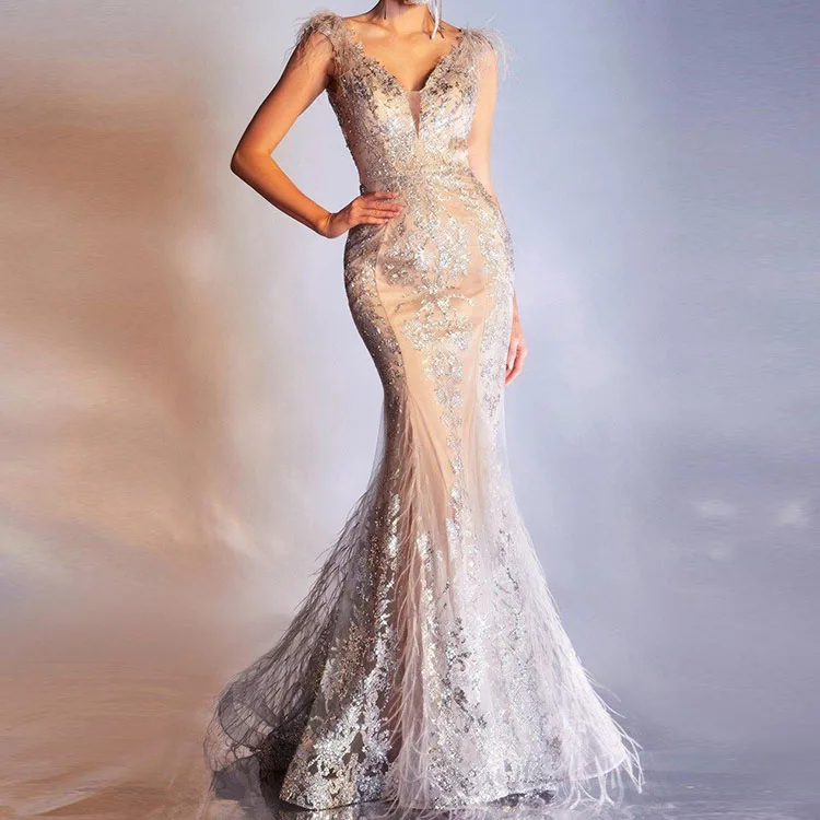 OEM New Arrival Sequin Floral Long Mermaid Party Woman Dresses