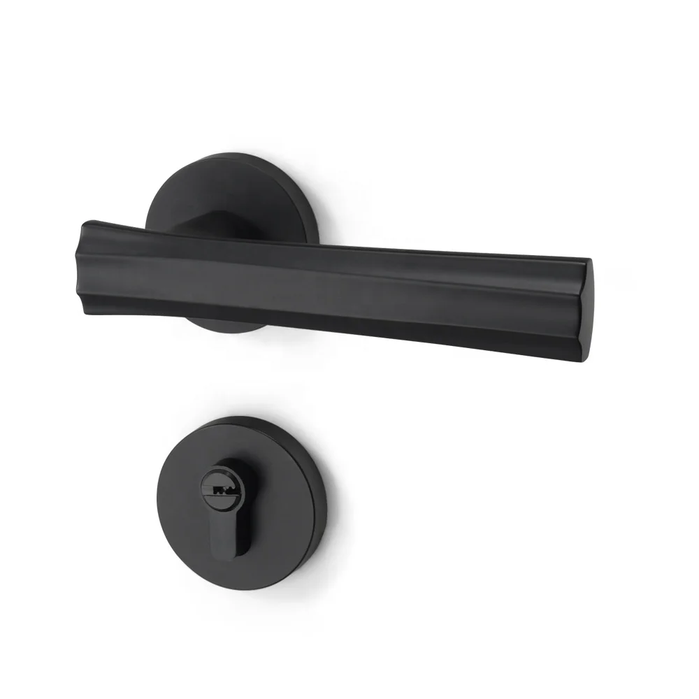 YONFIA 8193R01 house solid zinc alloy matte black interior door handle bathroom lever door lock handle black for wood door