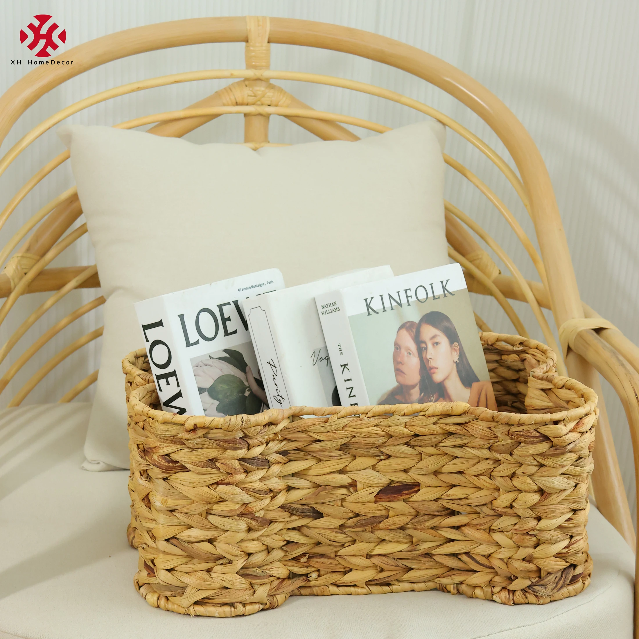 XH Bone shape magazine holder hand-woven seagrass wicker rattan Handwoven laundry Multifunction water hyacinth storage baskets