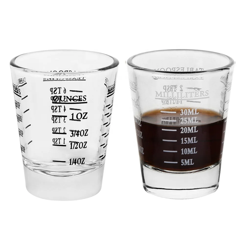 Shot Glasses Measuring cup Espresso Liquid Heavy Glass Wine Glass 2 Pack 26-Incremental Measurement 1oz, 6 Tsp, 2 Tbs, 30ml