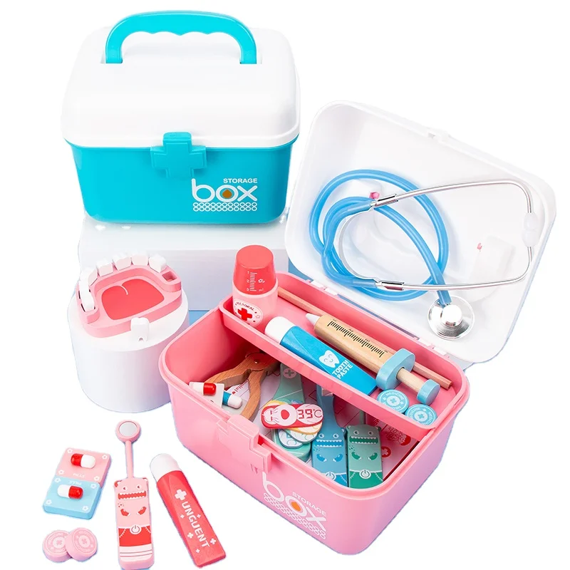 Wooden Early Education Simulation Doctor Box Toys Set Pretend Role-play Doctor Kids Plastic Suitcase Medical Kids Toys Set