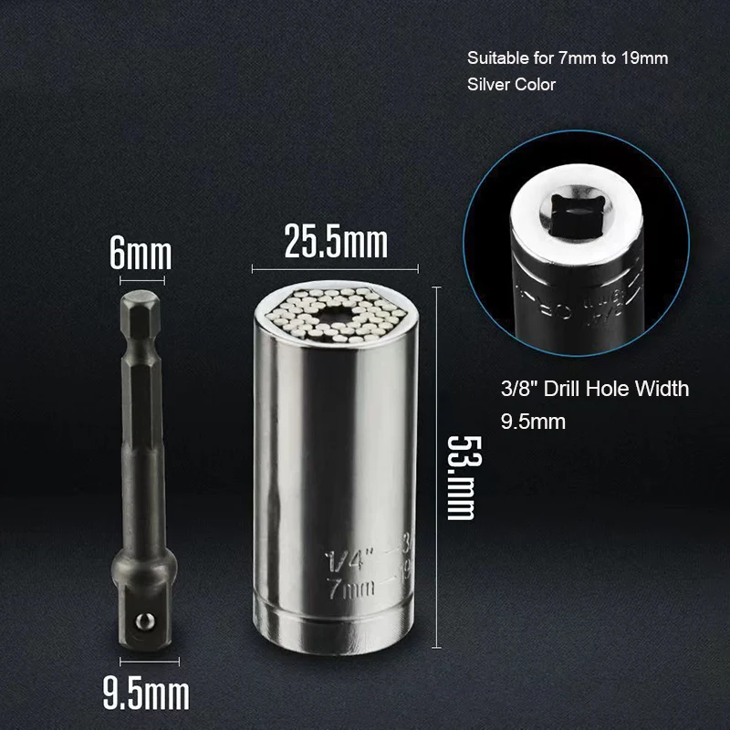 Wholesale Universal Socket 7mm-19mm Multi-Function Ratchet Wrench Power Drill Adapter Universal Socket Grip Tool