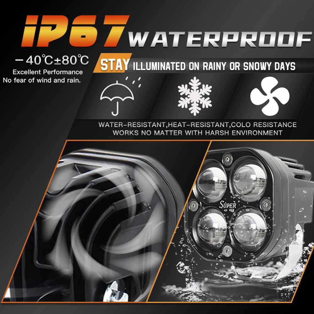 60W Spot fog Work Light Truck Car Vehicle Bumper White Yellow Dual Color Offroad 4X4 Auxiliary 3 Inch Mini Led Driving Light