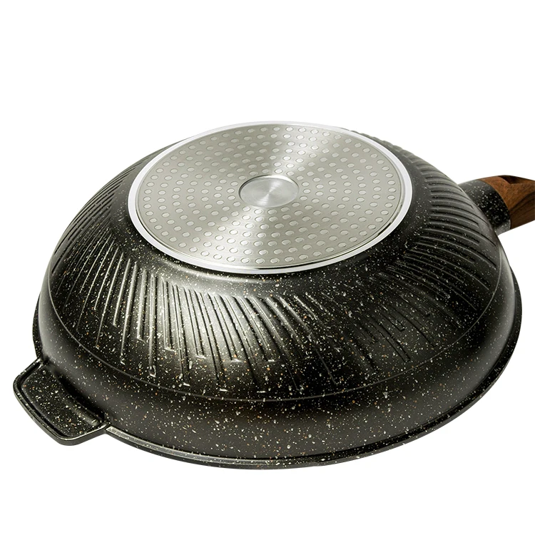 Large Commercial Non-stick Induction Cast Aluminum Cookware Wok Pan