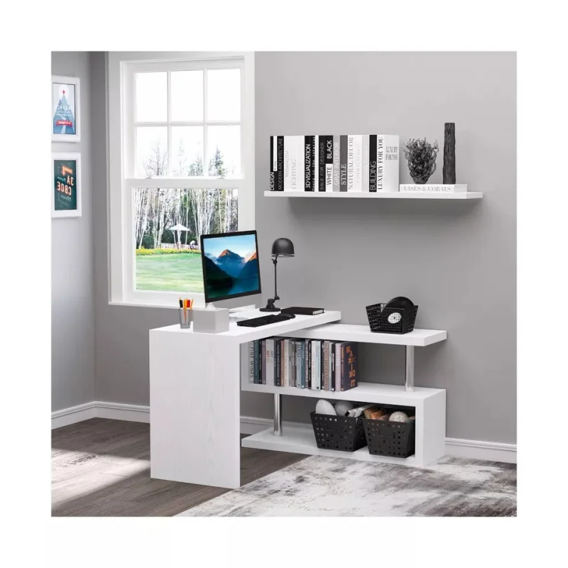Hot Sell Home Office Desks 360 Degrees Rotating L-shaped Writing Table White Computer Desks