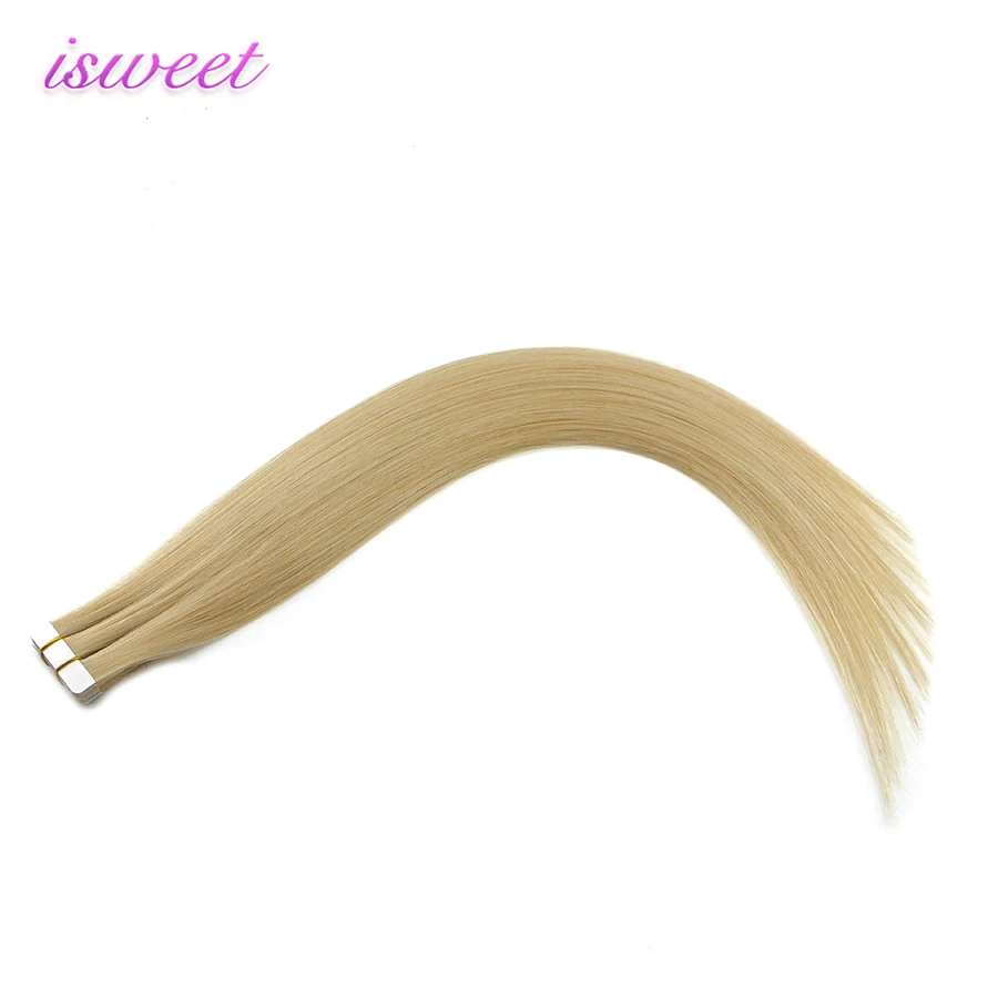 Blonde color 613 tape in hair extensions remy human double drawn with thick end