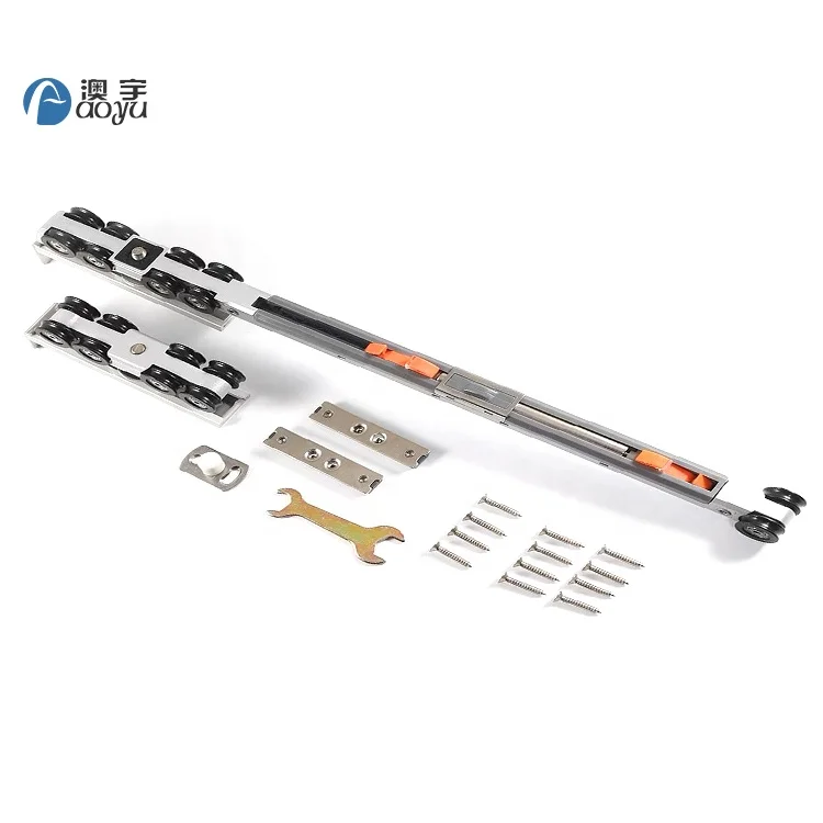 Soft closing heavy duty wardrobe wooden sliding glass door damper hardware hanging bearing roller wheel system mechanism rail
