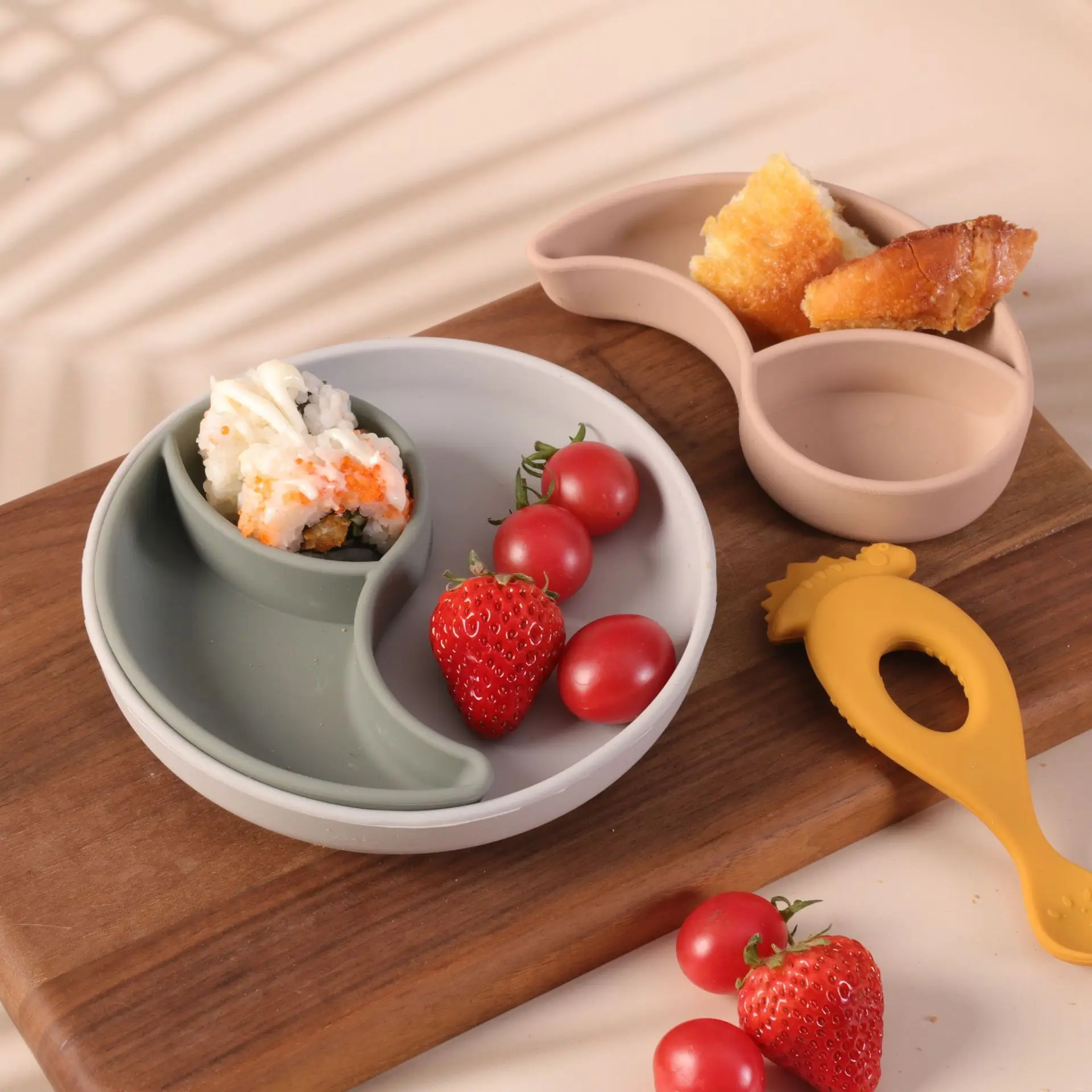 7pcs mustard wooden handle baby bottle gift set baby silicone feeding bottle spoon dinnerware tableware set 11 piece