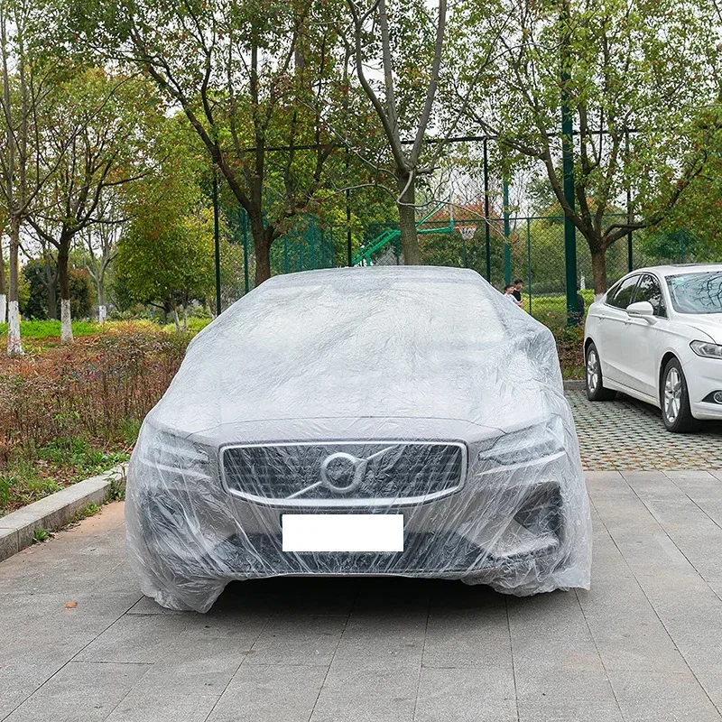 Exterior Waterproof Car Cover disposable plastic car coat dustproof universal PE Automobile Covers Auto Accessories With Elastic