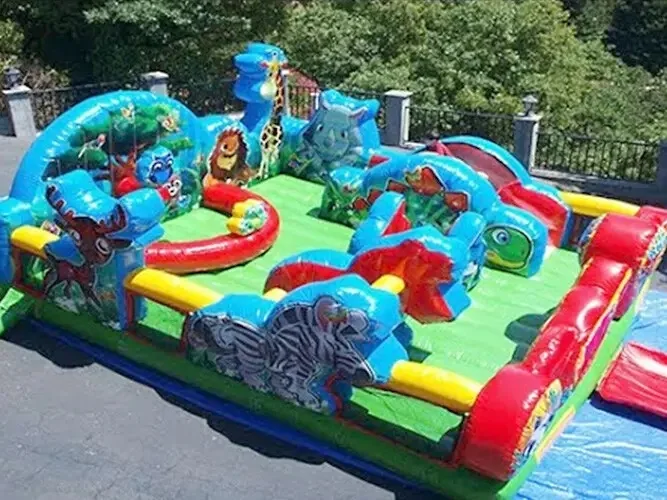 commercial custom moonwalk wild animals combo kingdom inflatable bouncer jumping bouncy castle jumper bounce house with slide