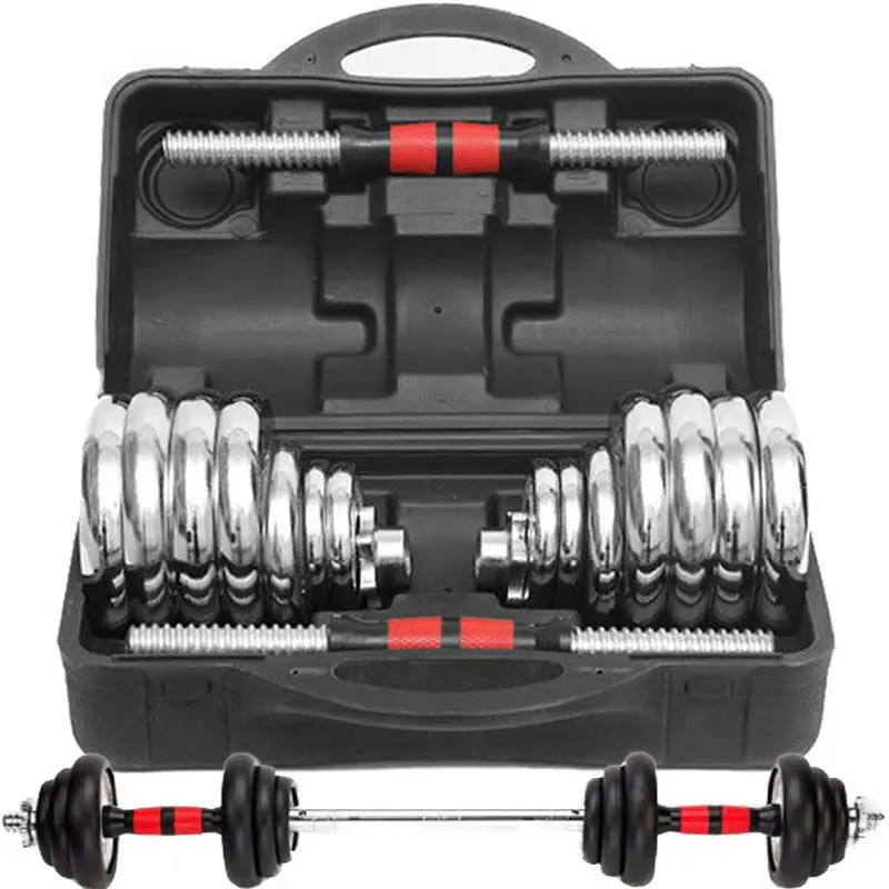 Adjustable Dumbbell Set, Dumbbell Barbell 3 in 1, Steel Dumbbells Pair with Connecting Rod Training Equipment