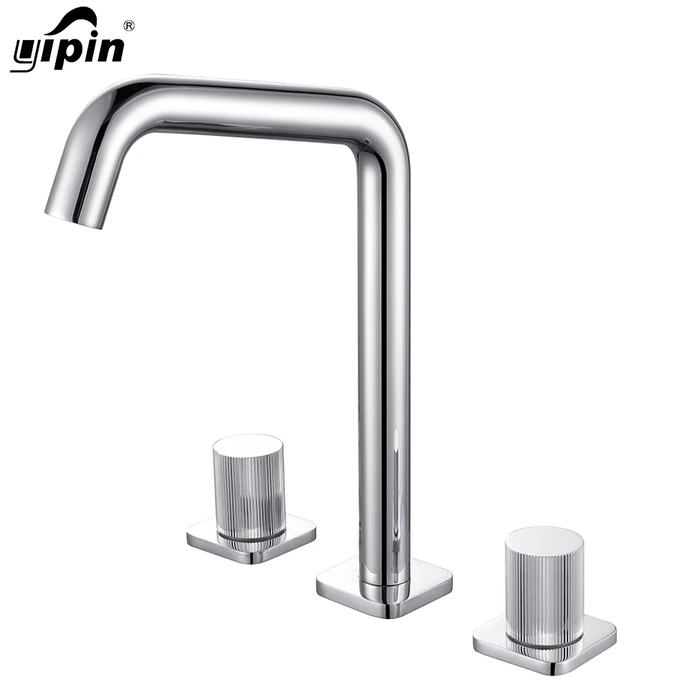 Kaiping  double round 2 knobs bathroom tap deck mounted  brass 3 hole basin sink mixer faucet taps