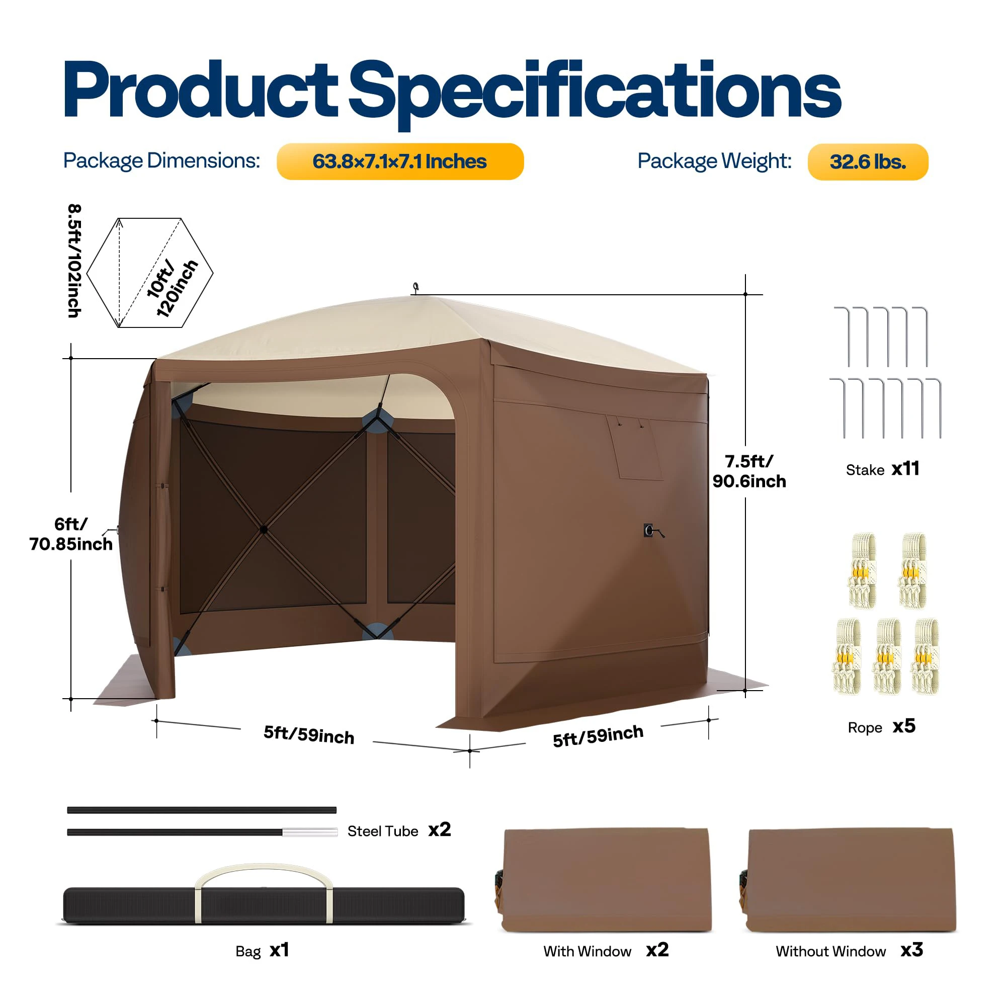 High Quality 6-Sided Easy Pop-Up Waterproof UV Resistant Folding Portable Screen Tent ,Outdoor Camping Shelter, Big Space Tent