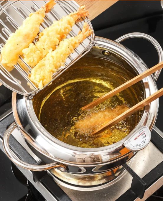 Kitchen Deep Frying Pot Cooking Tools Fryer Pan Temperature Control Stainless Steel Frying Pan Chicken Pot