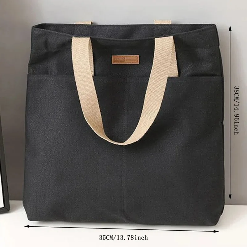 New Fashion College Style Custom Large Cotton Canvas Tote Bag with Pockets for Women Shopper and Student Class