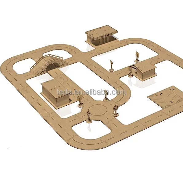 Лазерная резка детские развивающие игры дорожные элементы деревянные пазлы с парковкой/автозаправочной станцией для детей