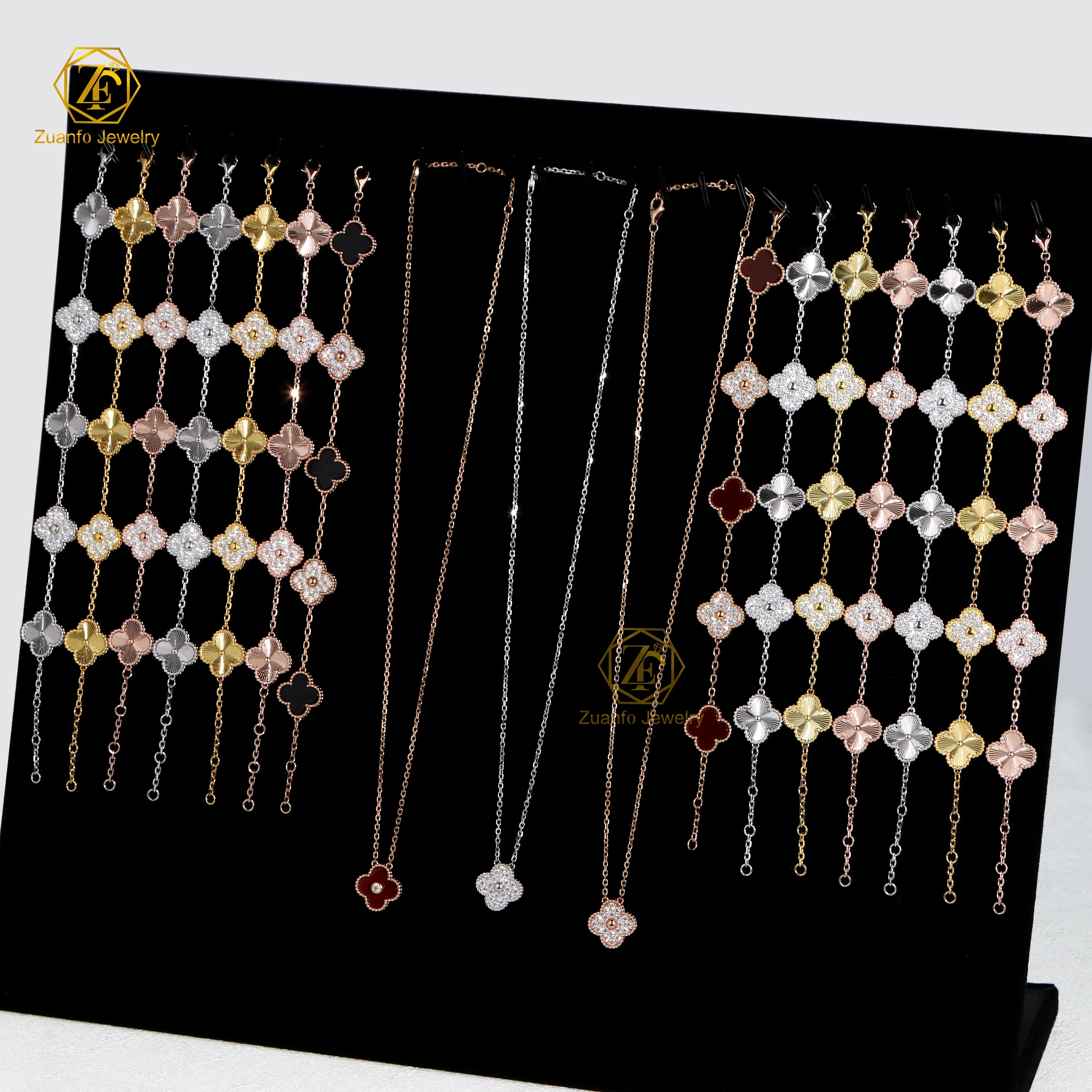 Manufacturer D VVS1 Moissanite S925 Silver Jewelry Set Onyx Link Chain Bracelet Femme Four Leaf Clover Bracelets Women Man