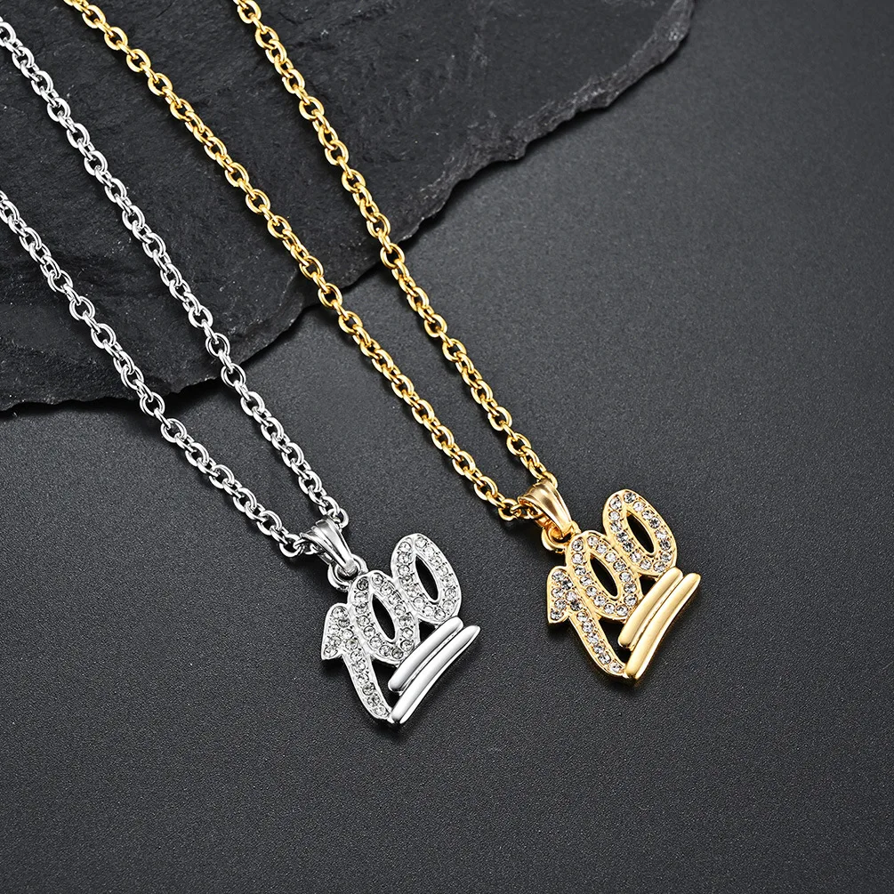 Trendy Jewelry for Teens 100 Number Charm Necklace Iced Out Custom Diamond Hip Hop Jewelry Pendant