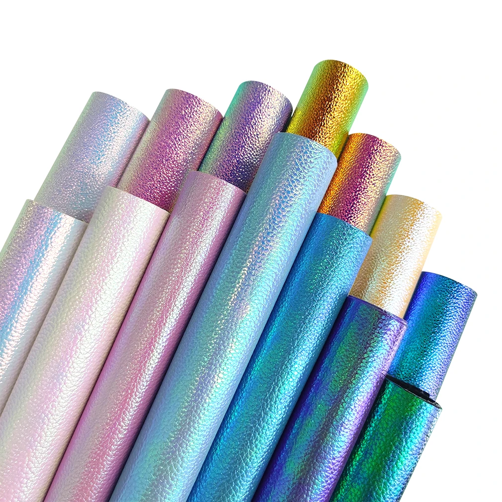 30x135cm Holographic Iridescent Lichi Texture Faux Leather Metallic Lychee PU Leather for Clothing Sewing Crafts