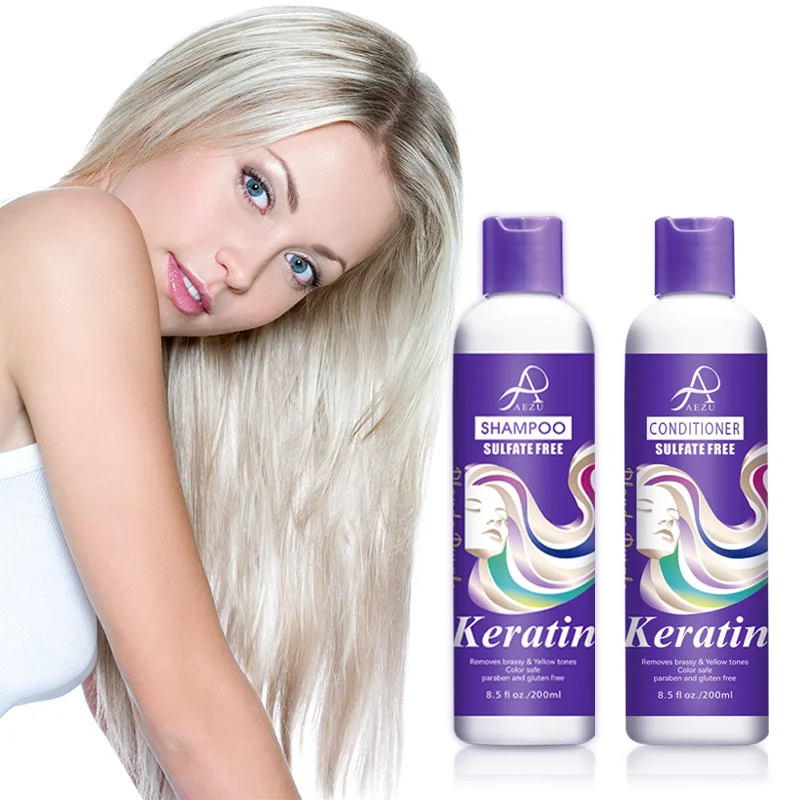 Keratin Home Treatment Anti- brassy Purple Toner Shampoo For Blonde Hair Keep No Yellow Effect