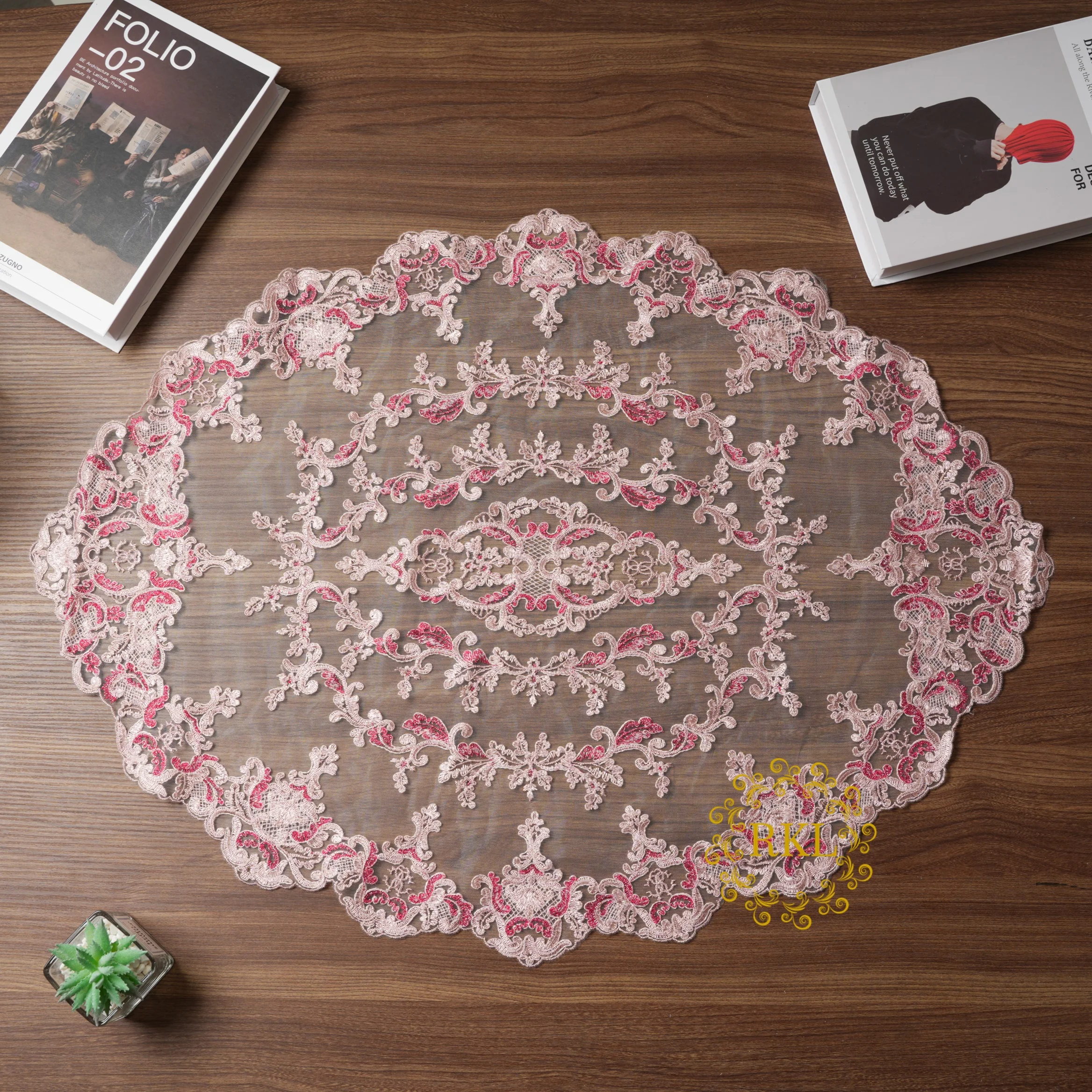 79*60CM Pink Champagne Sequins Edge Polyester Embroidery Lace Trim for Bridal Wedding Gown Costume Design Lace Ribbon