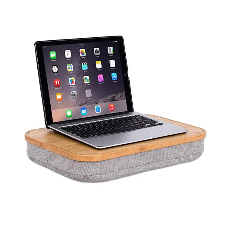 Bamboo Lap Desk with Laptop Storage Compartment - Pillow Cushioned Laptop Accessories Book Stand .