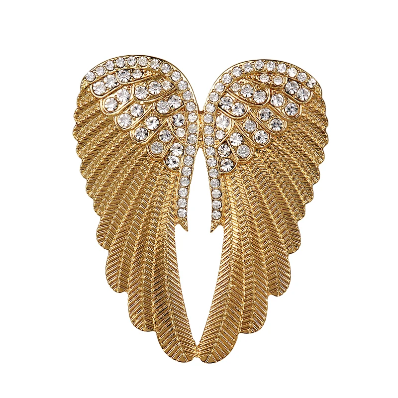 New Arrival Gold or Silver Plated Rhinestones Pave Large Size Archangel Angel Wing Brooch Pins