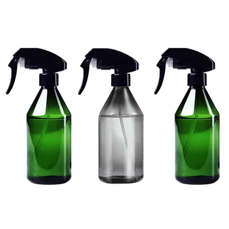 Plastic Spray Bottle 300ml Green Black Clear Empty Cleaner Trigger Spray Bottle Oblique Shoulder with Trigger Sprayer Pump Cap