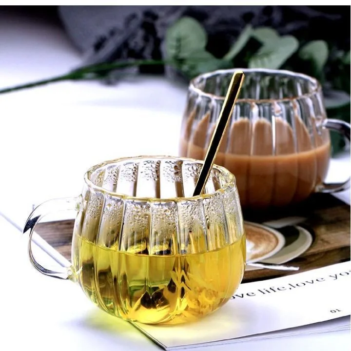 350ml Coffee Glass Mug Ripple Heat Resistant Drinkware Cup Frosted Clear Coffee Glass Cup With Handle