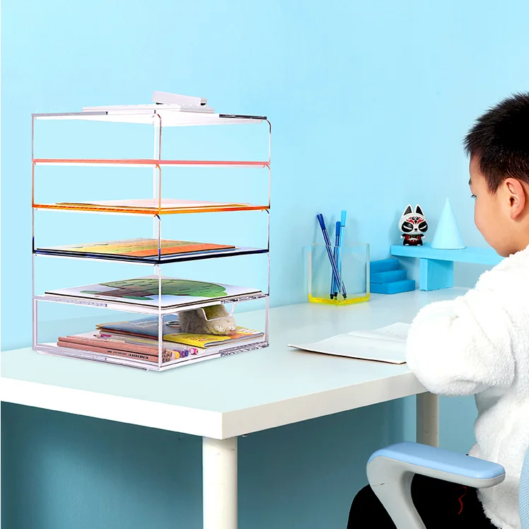 Factory customized Acrylic multi-layer stackable classification books file frame desk shelf bookshelf desktop organizer
