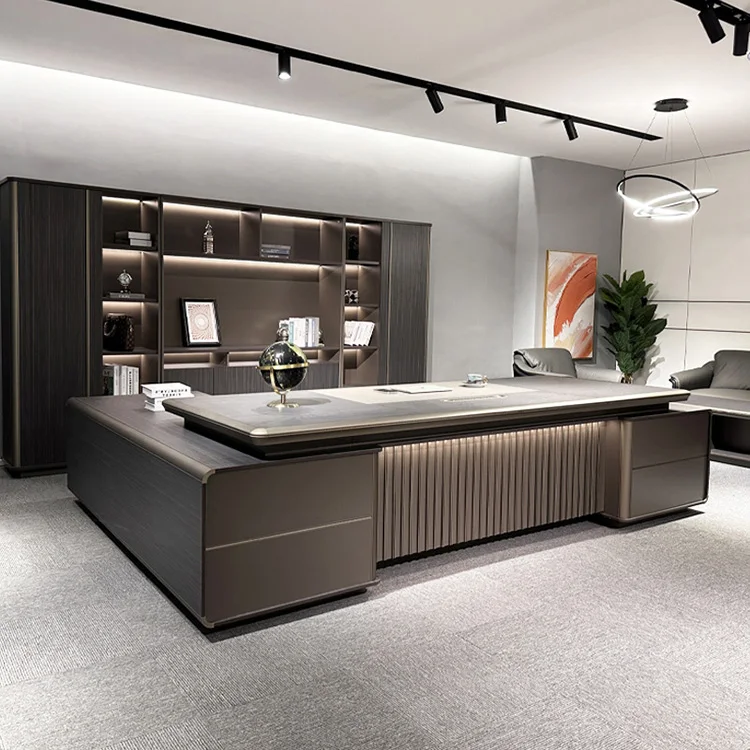 Luxury Office Furniture Work Station Boss Desk With Light Strip Classical MDF Wood Executive Escritorio Modular Table for Office