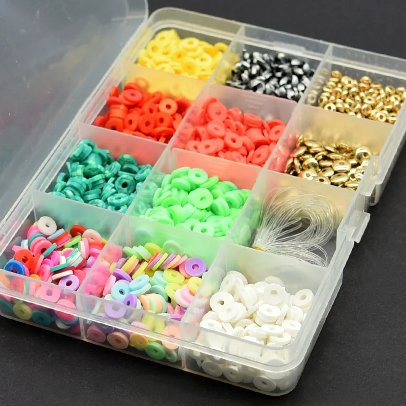 12 Grids 6mm Colorful Round Polymer Clay Gold Abacus Spacer DIY Beads Set For Kid Jewelry Making Necklace
