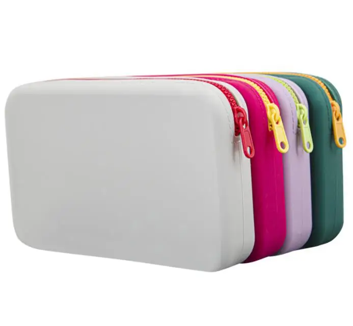 2023 factory wholesale waterproof silicone cosmetic bag travel pouch, new design silicone charger organizer makeup pouch zipper