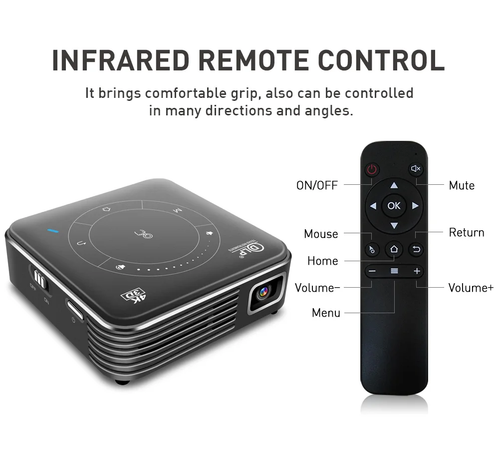 P11 2GB 16GB Portable DLP Android 9 Mini smart LED Projector 4K decoding 3D Home Theatre 3D projector 50 ANSI lumens