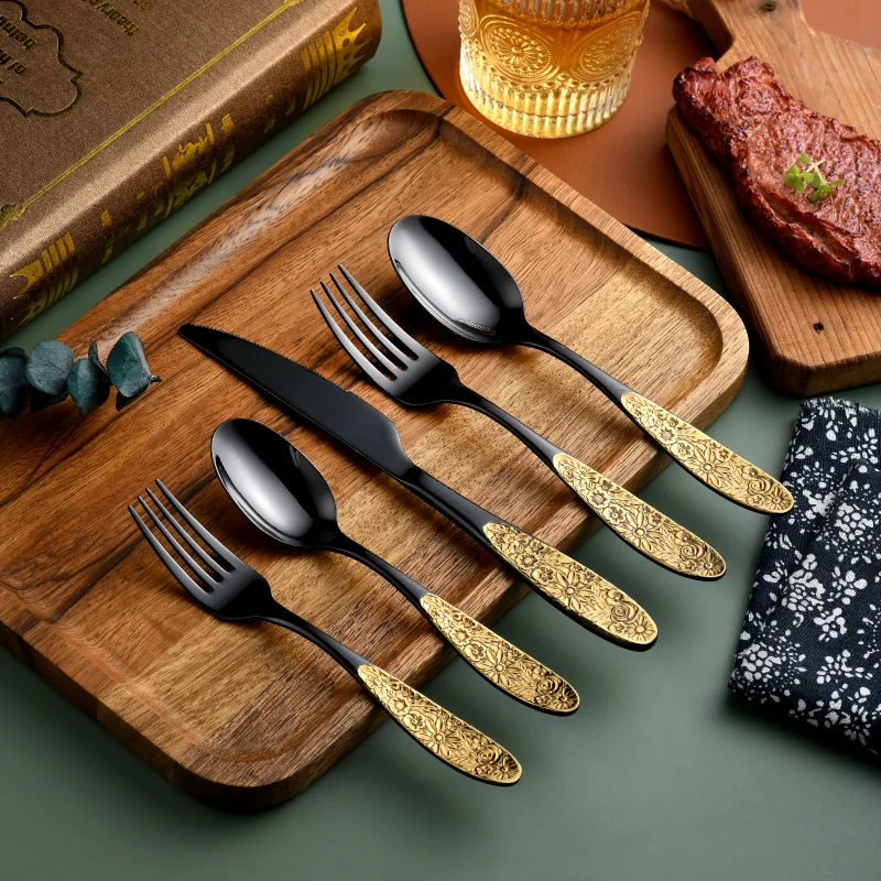 Manufacturers Palace Luxury Knife Fork Spoon black&rainbow flatware vintage cutlery set